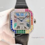 AAA Grade Replica Cartier Santos 100 Rainbow Dial Diamond Pave Watches 8215 Movement